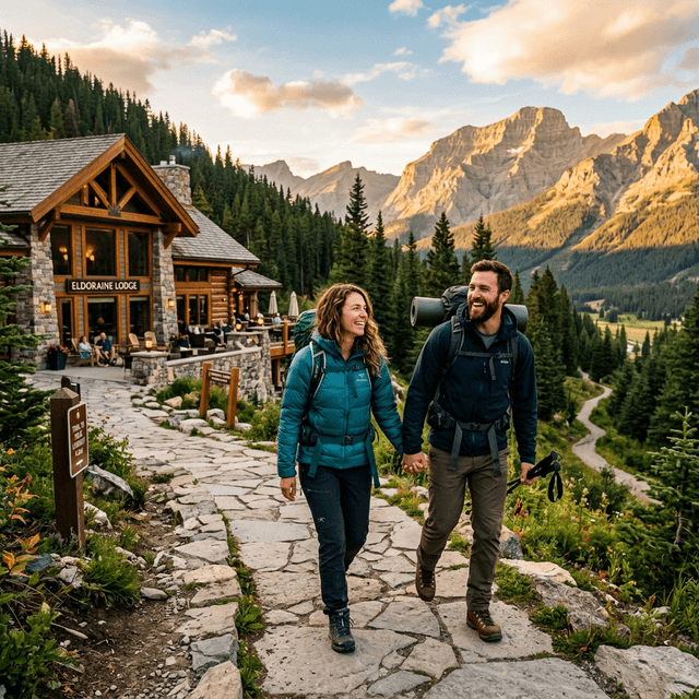 Couple on a hiking adventure monetized by the hotel